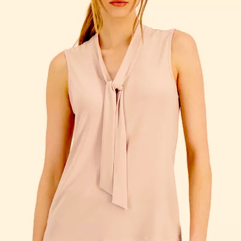 Soft Pastel Pink Sleeveless Sheer Bow Tunic Blouse NEW Size L